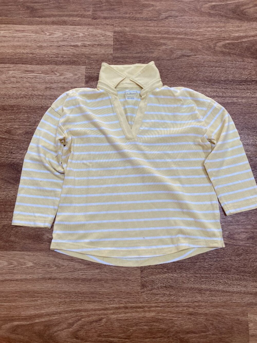 L.L. Bean Women's Heritage Mariner Top, 3/4 Sleeve Striped Splitneck Polo